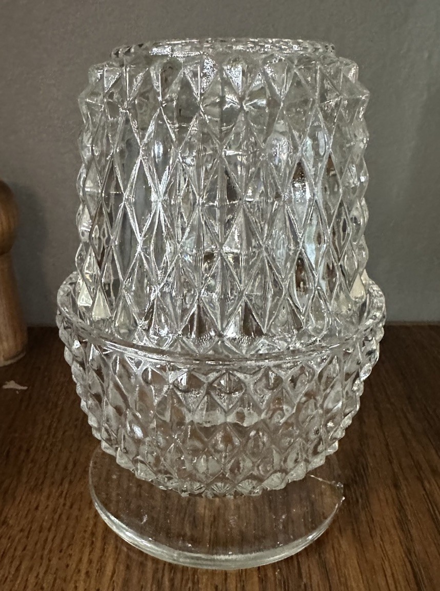 Vintage Indiana Glass Fairy Lamp Clear Diamond Point Candle Holder 2 Piece Set