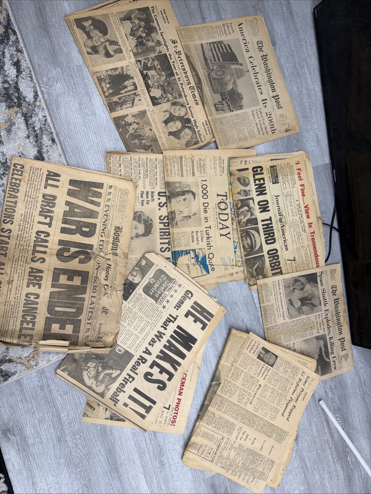 Vintage Newspaper Lot WWII Space Shuttle JFK Era Historic Headlines