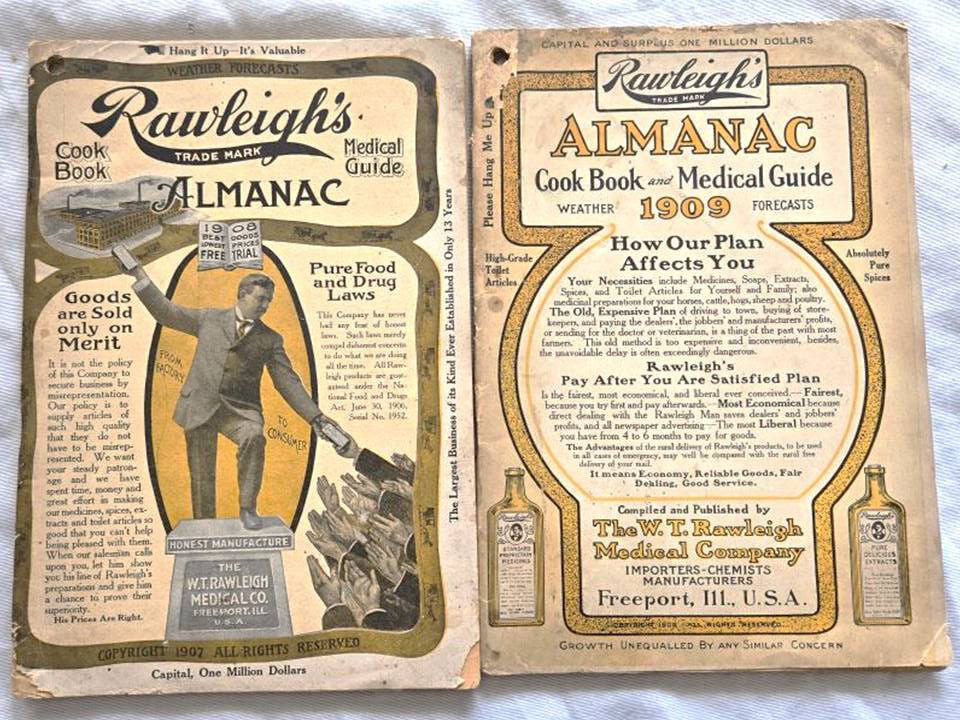 Lot of Two Rawleigh's Almanac Cook Book Health Medical Guide  1908 & 1909