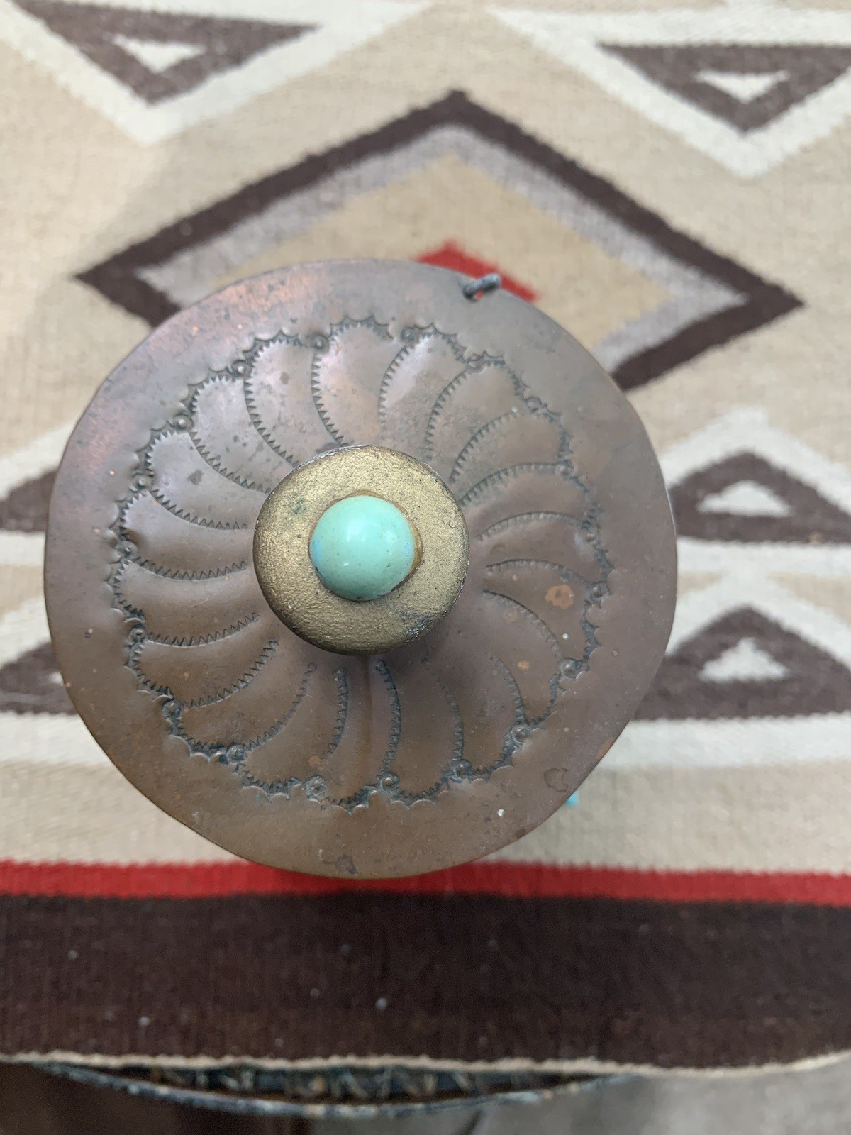 Vtg Southwest Native American Copper Box Tobacco Container Turquoise Navajo Vtg Southwest Native American Copper Box Tobacco Container Turquoise Navajo