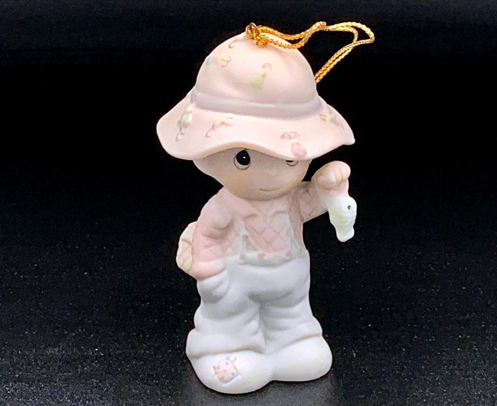 Precious Moments Vintage Boy Figurine with Hat & Fish Christmas Gift Collectible