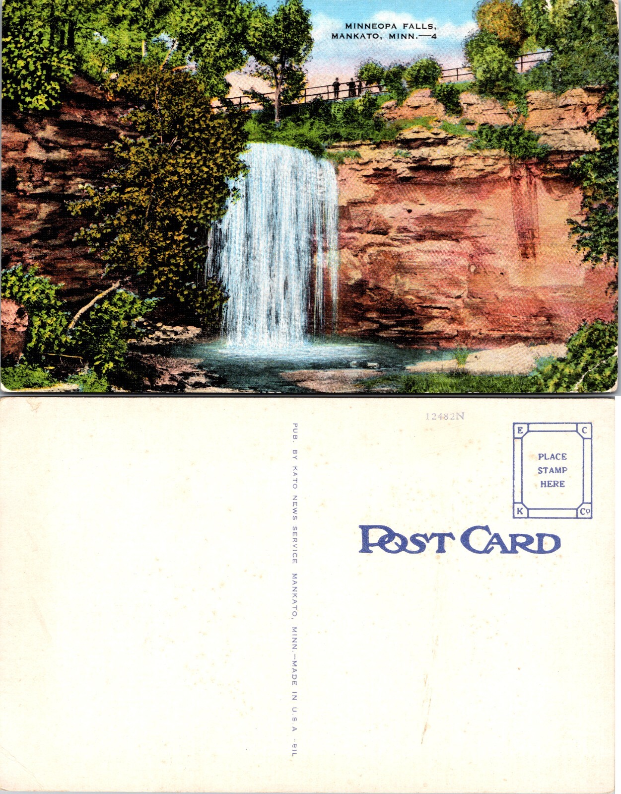 Minneopa Falls Waterfall Mankato Minnesota MN Postcard
