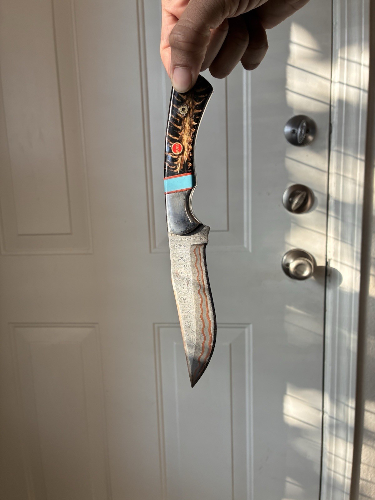 Damascus Steel Fixed Blade Hunting Knife Full Tang Wood Handle 3.5-4in