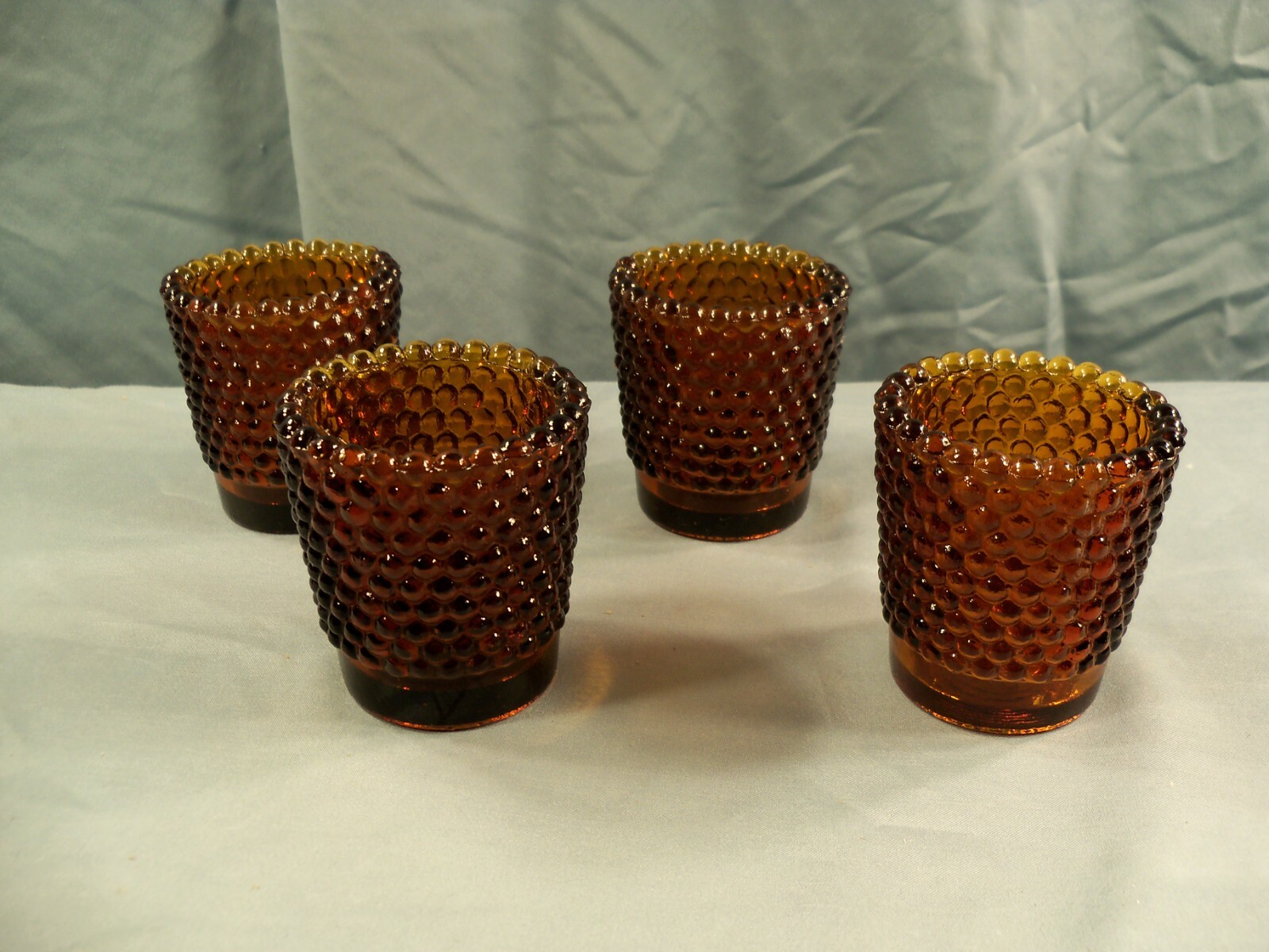 Lot of 4 Amber Glass Hobnail Votive Candle Holders