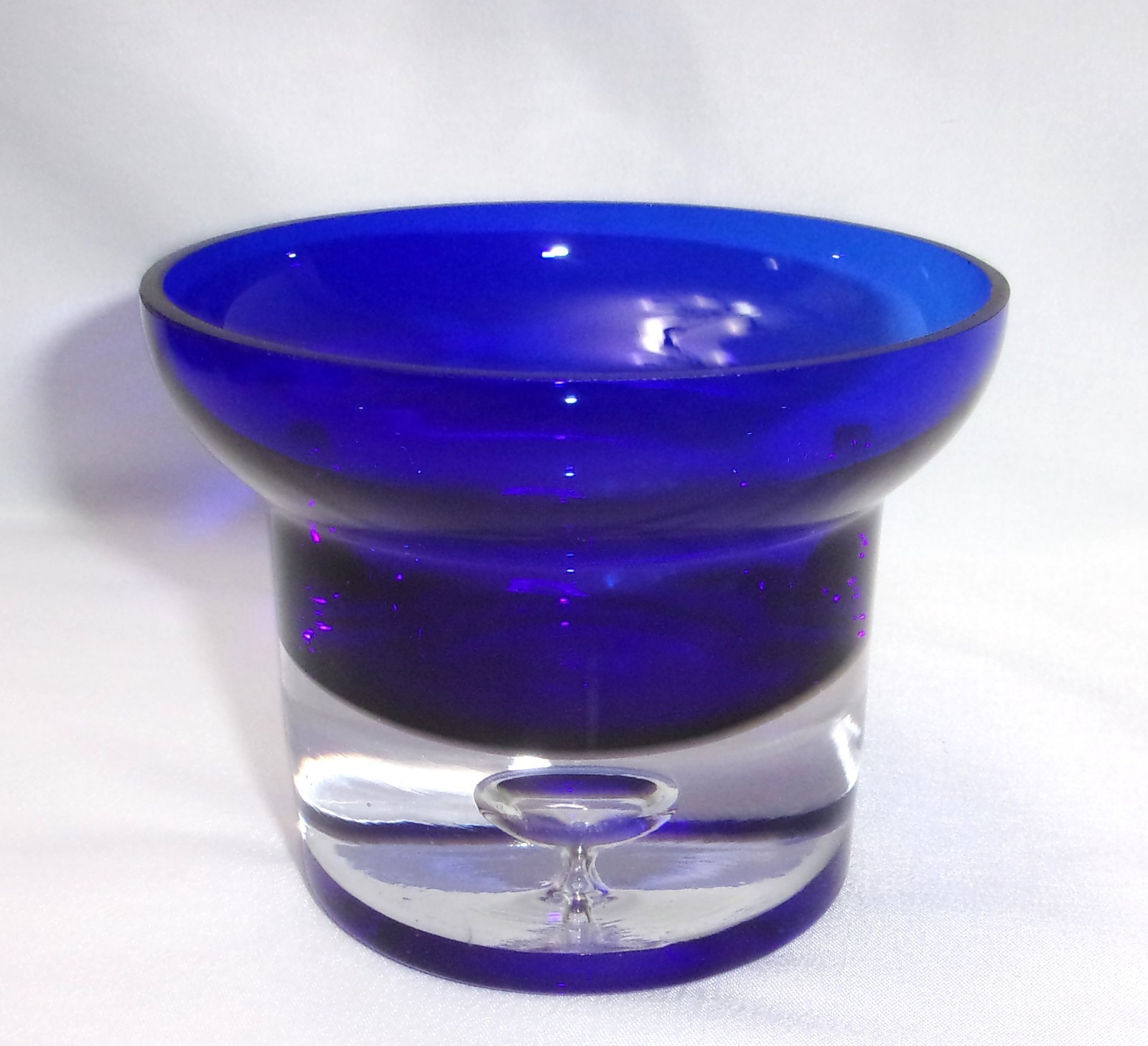 Vintage Krosno Cobalt Blue & Clear Crystal Candle Holder Trapped Bubble Base Vintage Krosno Cobalt Blue & Clear Crystal Candle Holder Trapped Bubble Base