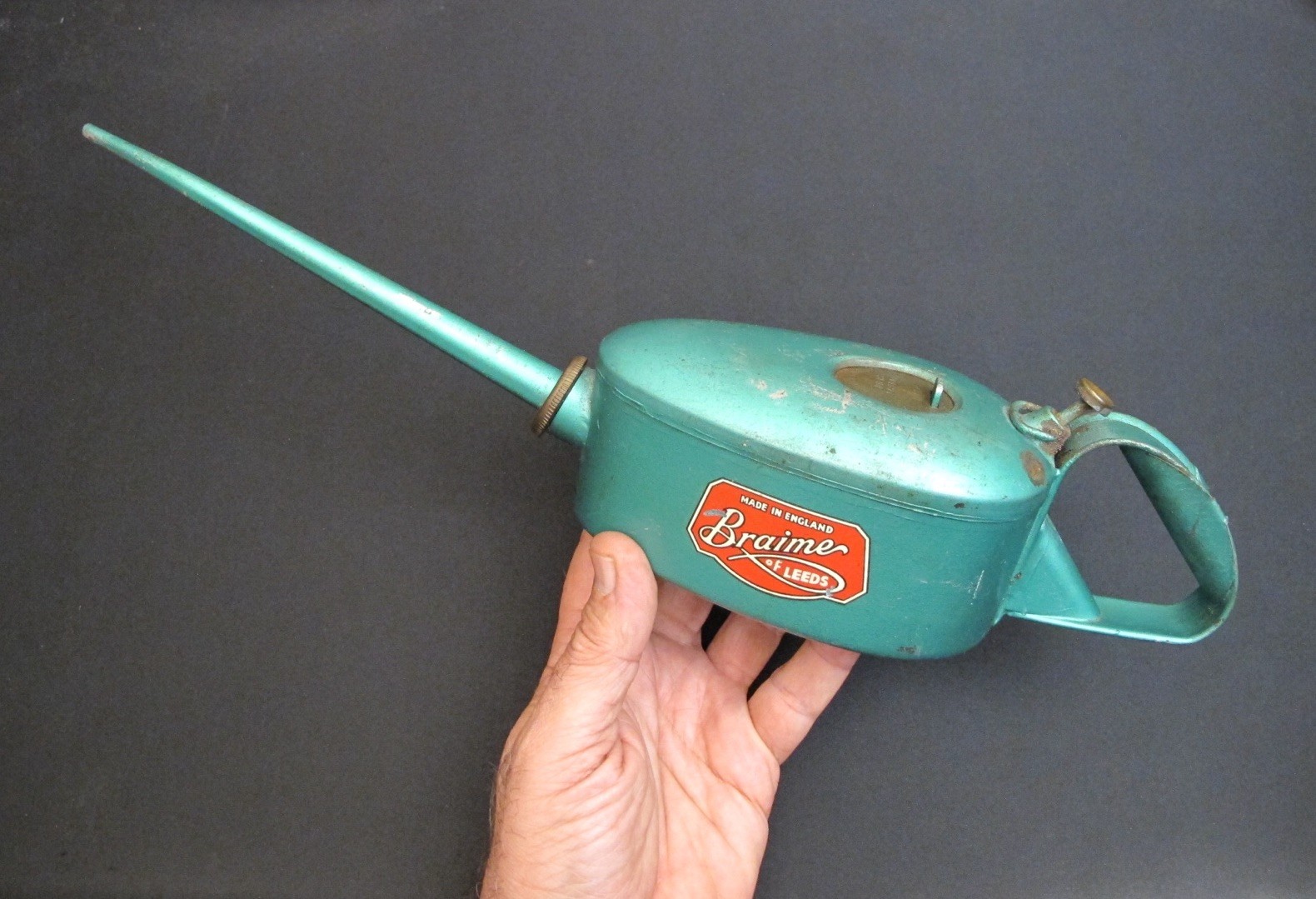 ENGLAND Vtg“BRAIME OF LEEDS” Double Side Thump Pump Oiler Antique/Rare Farm Tool