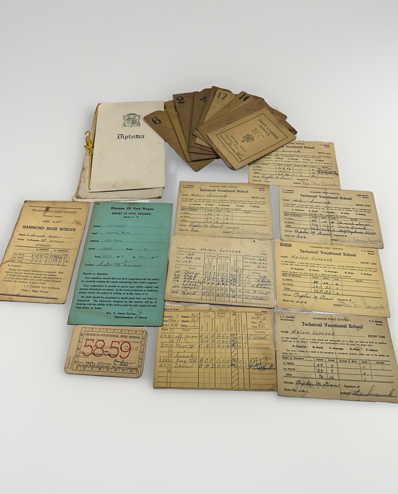 1940s-50s Indiana School Report Cards Diploma Student Archive Ephemera Lot