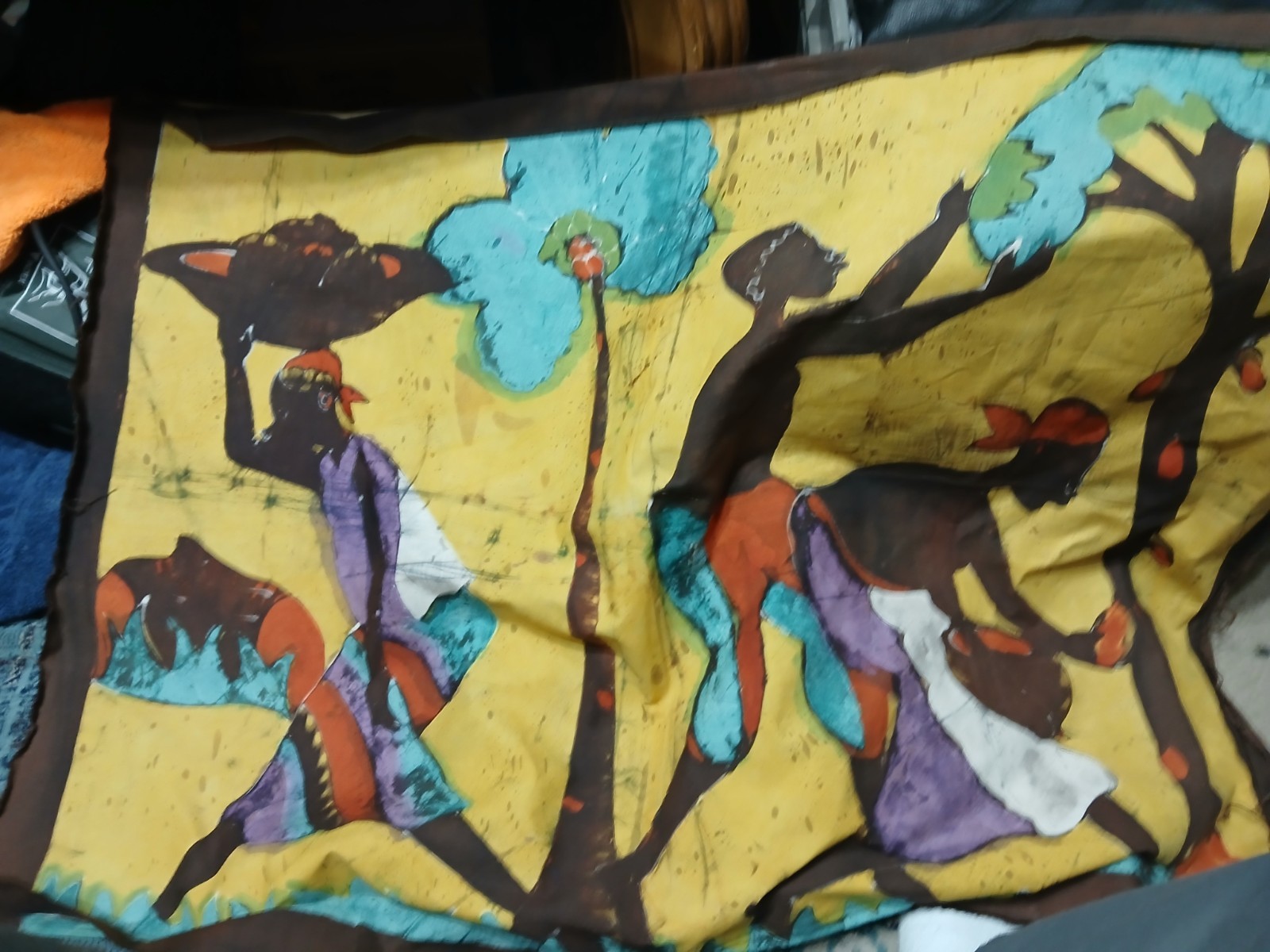 Vintage African Batik Textile Art  36x28 In Harvest
