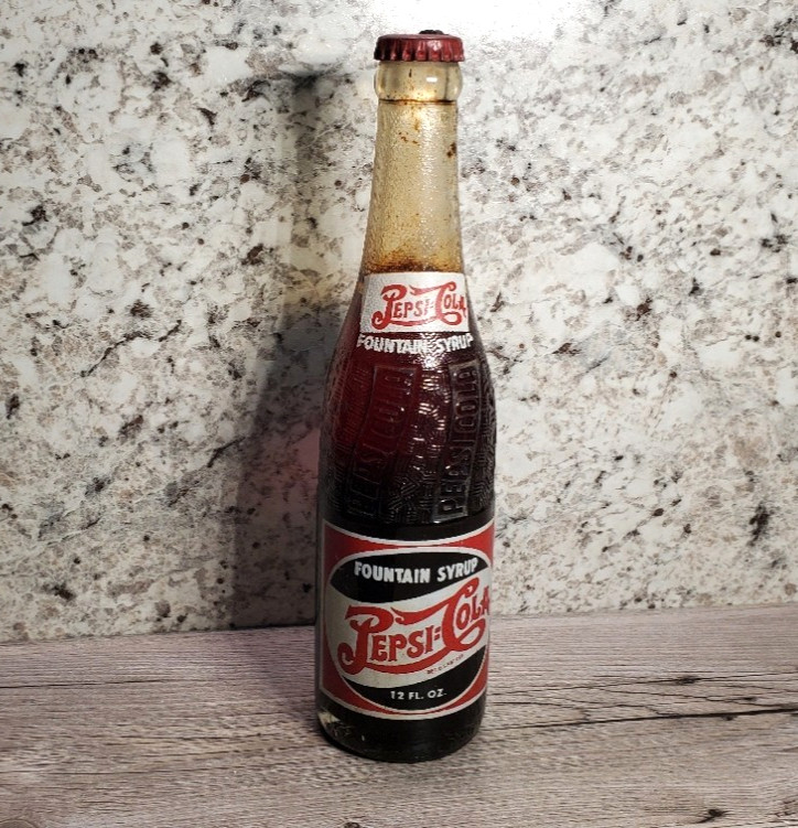 Vintage Pepsi-Cola Fountain Syrup 12 Fl Oz Full Glass Bottle Duraglas 1940's Vintage Pepsi-Cola Fountain Syrup 12 Fl Oz Full Glass Bottle Duraglas 1940's