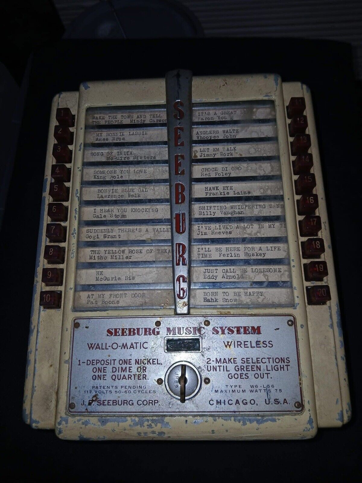 Vintage 1946-1948 Seeburg Wireless- Wall-o-matic jukebox Selector W6-L56 Vintage 1946-1948 Seeburg Wireless- Wall-o-matic jukebox Selector W6-L56
