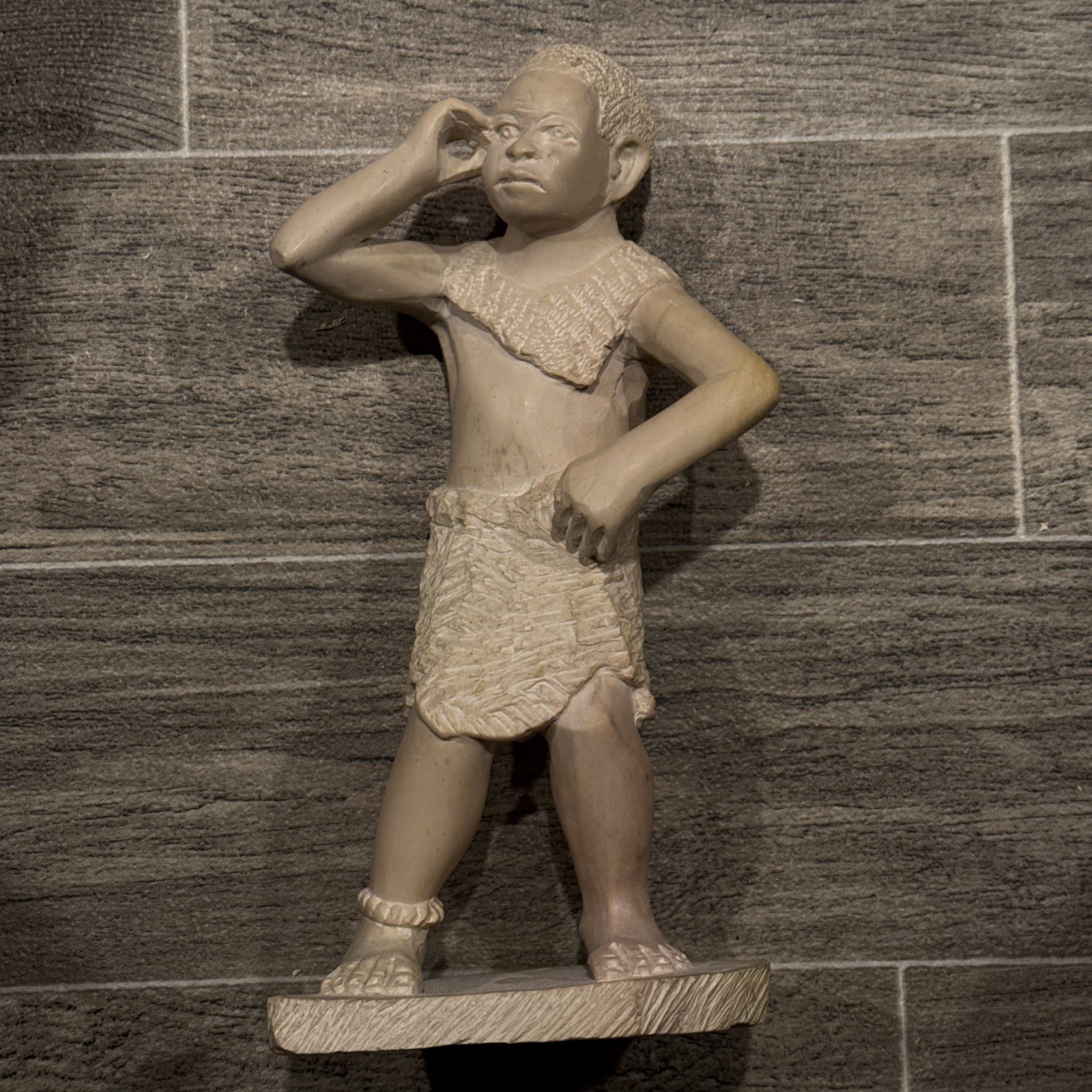 Soapstone Boy Statue Carved Stone Figurine Animal Hide Clothing 11” Unsigned