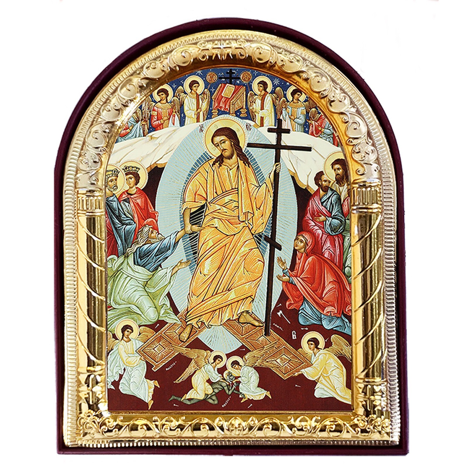 Resurrection of Christ Jesus Arched Icon Gold Foil Decent Into Hell of Christ Resurrection of Christ Jesus Arched Icon Gold Foil Decent Into Hell of Christ