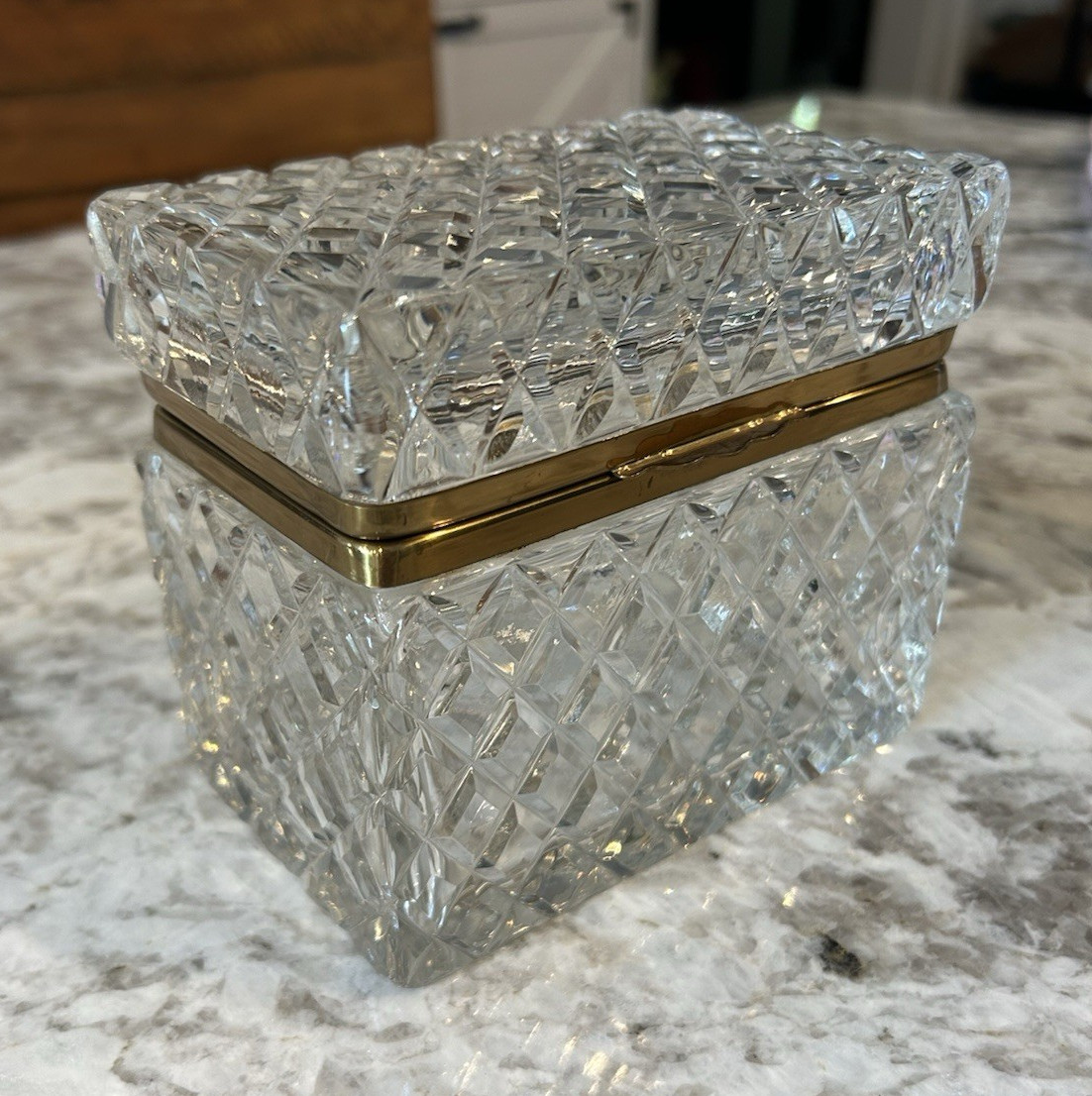 French style cut Crystal and brass jewelry casket