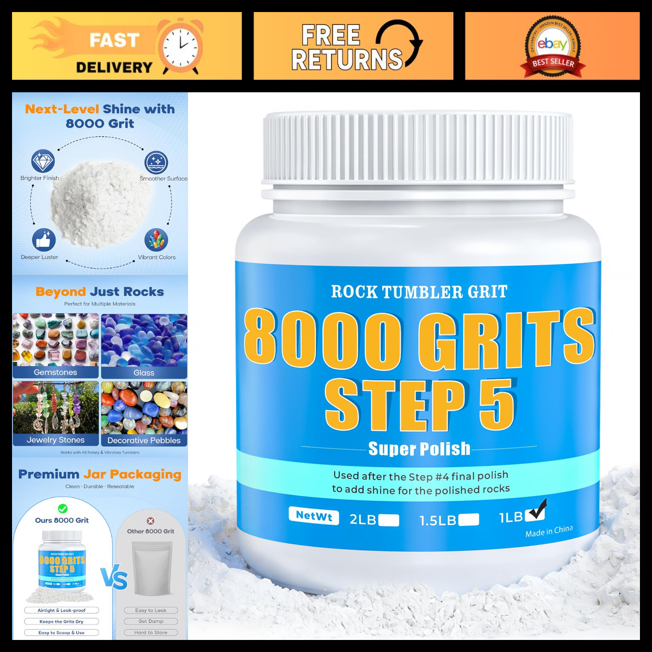 Premium Polishing Grits 8000 - Aluminum Oxide, Step 5 Tumbling Media for Stones Premium Polishing Grits 8000 - Aluminum Oxide, Step 5 Tumbling Media for Stones