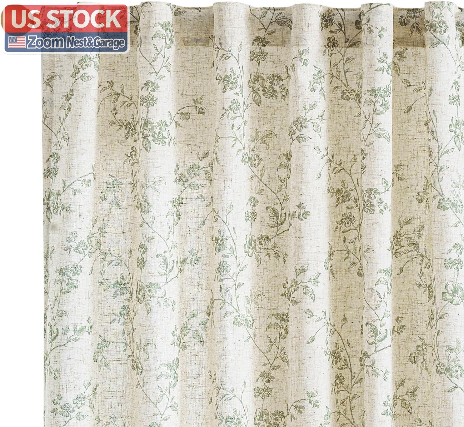 US Stock Lazzzy Green Vintage Floral Linen Curtains 50x96in 2 Panels US Stock Lazzzy Green Vintage Floral Linen Curtains 50x96in 2 Panels