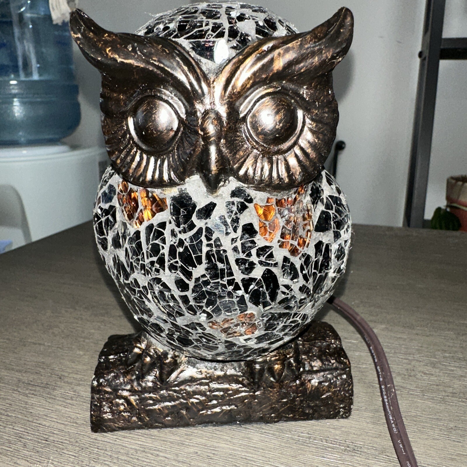 Tiffany Style Mosaic Stained Crackle Glass Owl Nightlight Table Lamp