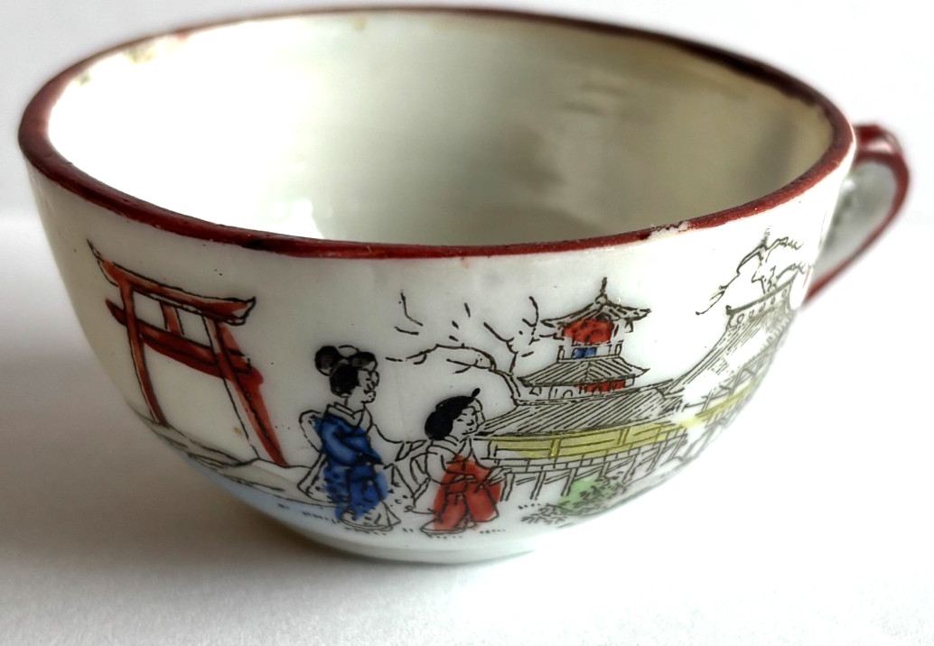 Vintage Mini Tea Cup Japenese Eggshell Porcelain Geisha Girl Hand Painted