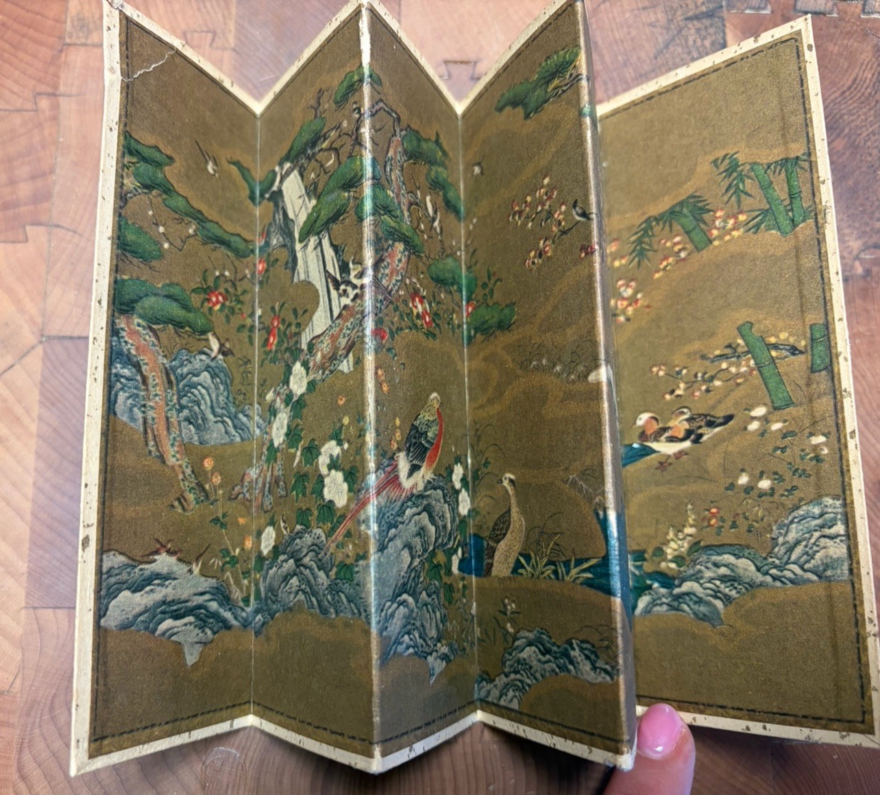 Vintage Mini Japanese Folding Screen Gold Print Four Seasons Japan