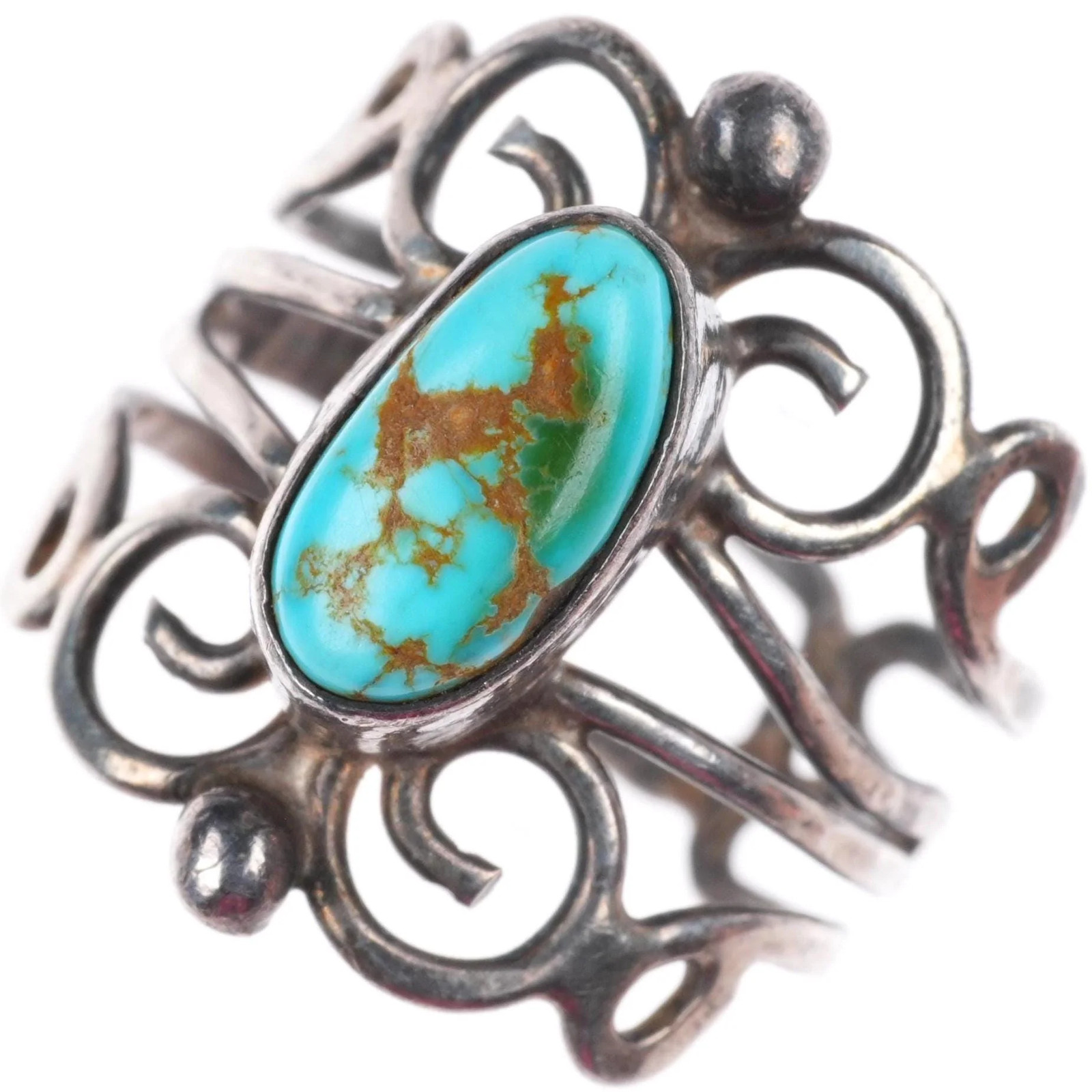 sz6.5 vintage Pueblo sterling silver Royston turquoise scrollwork ring sz6.5 vintage Pueblo sterling silver Royston turquoise scrollwork ring