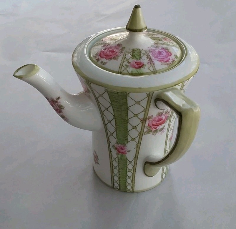 Antique Longton Sons Side Handle English 6 X 5 Handpainted Pink & Green Teapot Antique Longton Sons Side Handle English 6 X 5 Handpainted Pink & Green Teapot