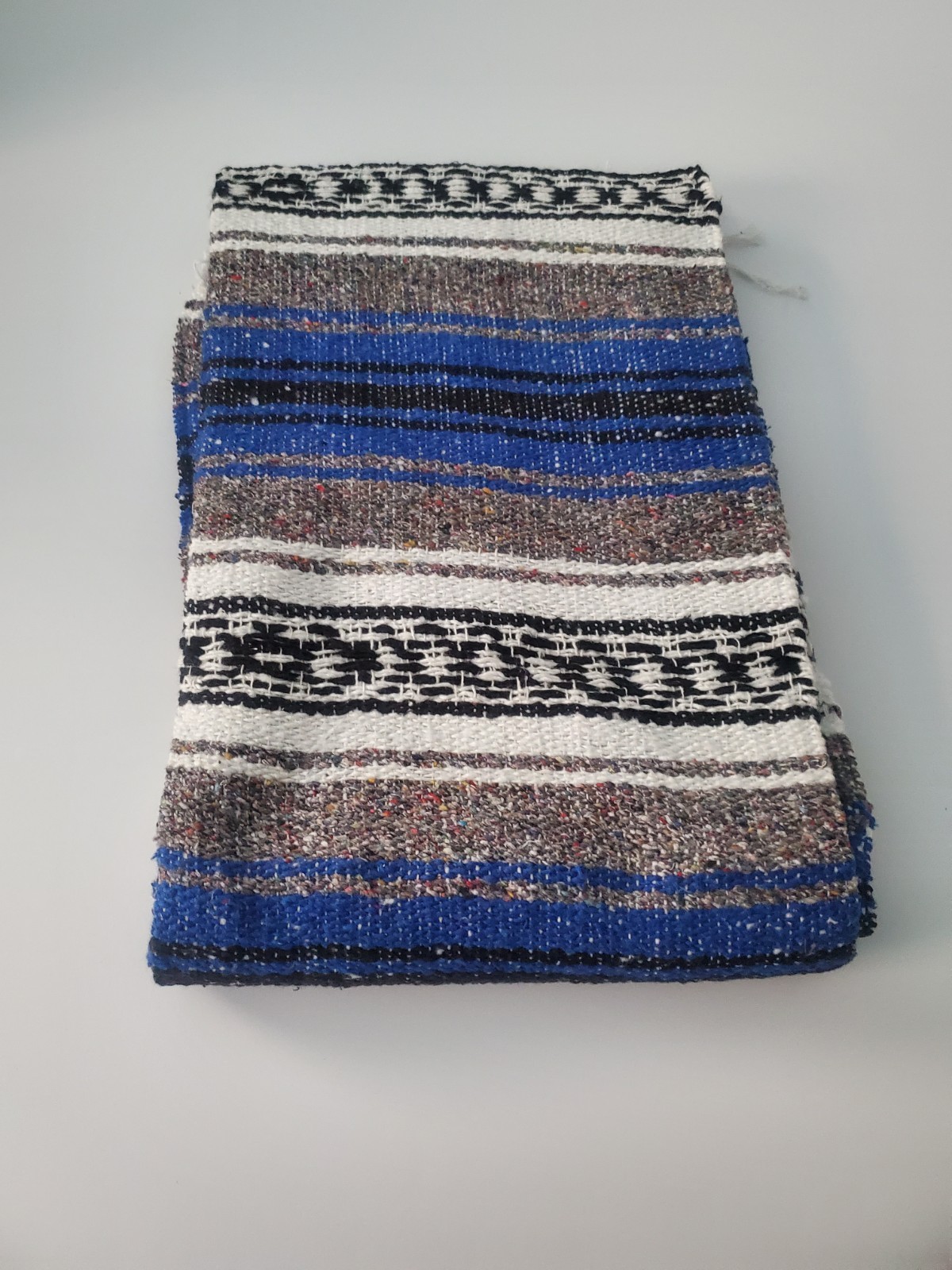 Authentic Mexican Falsa Blanket Blue, Dark Grey, Black Authentic Mexican Falsa Blanket Blue, Dark Grey, Black