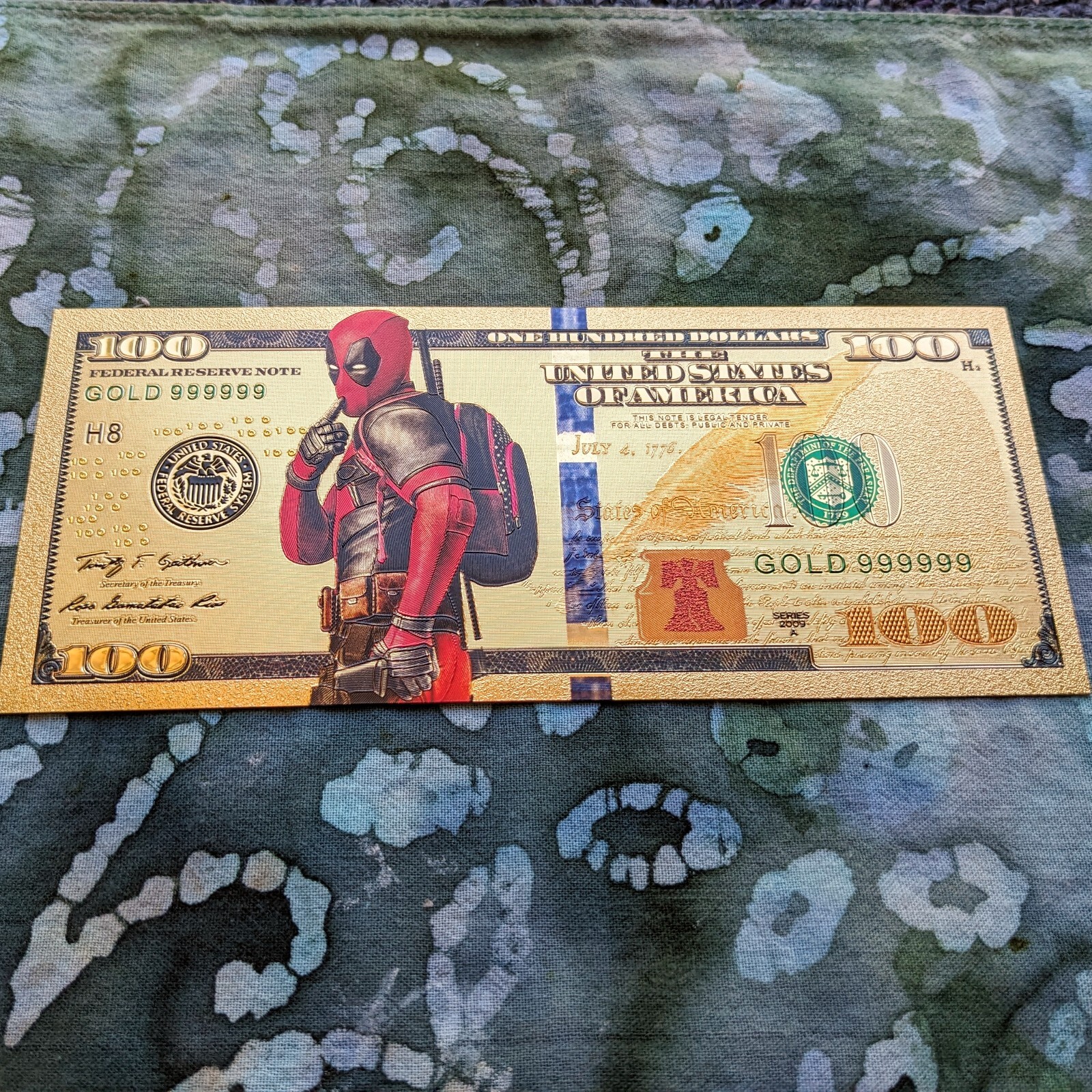 24k Gold Foil Plated Novelty X-Men Deadpool Collectible Banknote Mint Condition