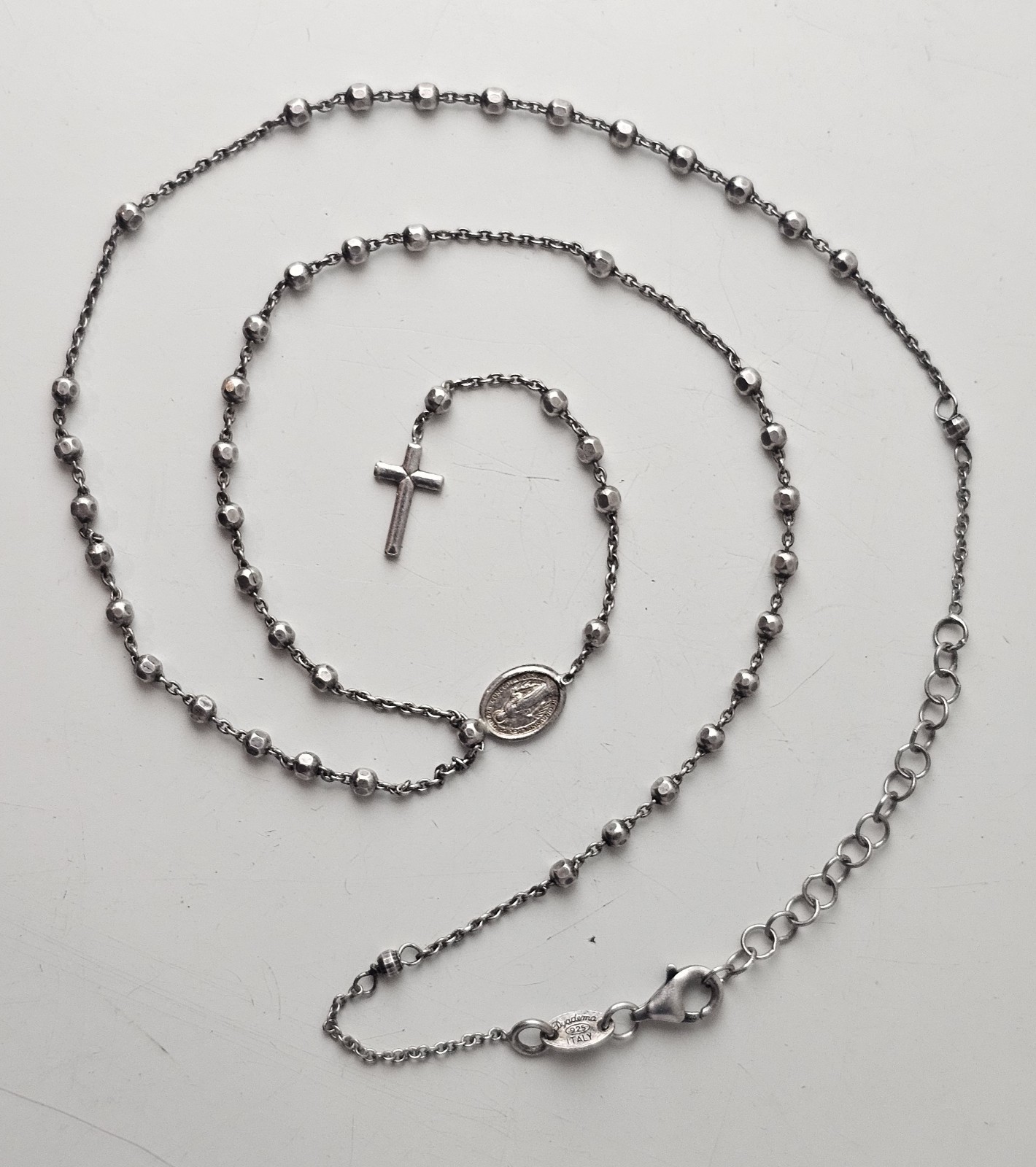 Vtg Sterling Silver Rosary, Virgin Mary, Italy, Christianity Religious 18” 925