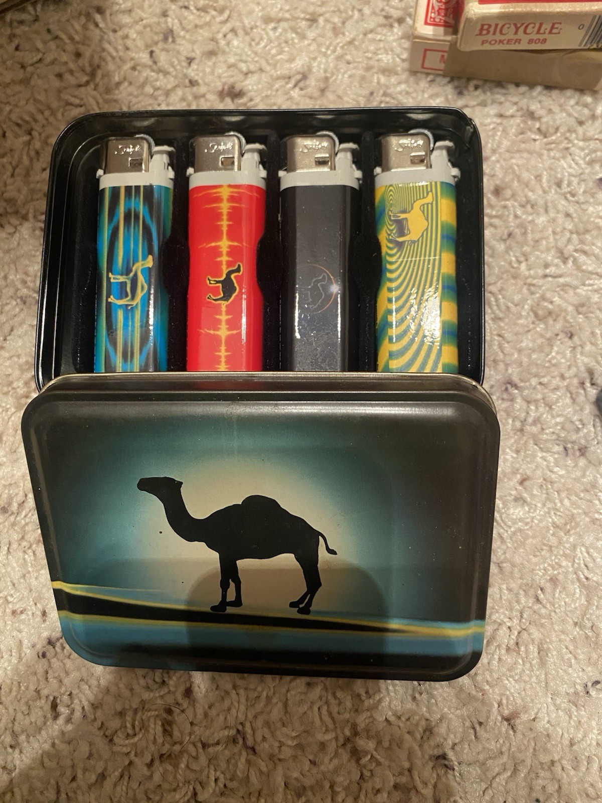 VTG Camel Collector’s Tin W/ 4 Disposable Lighters Unused 1990’s