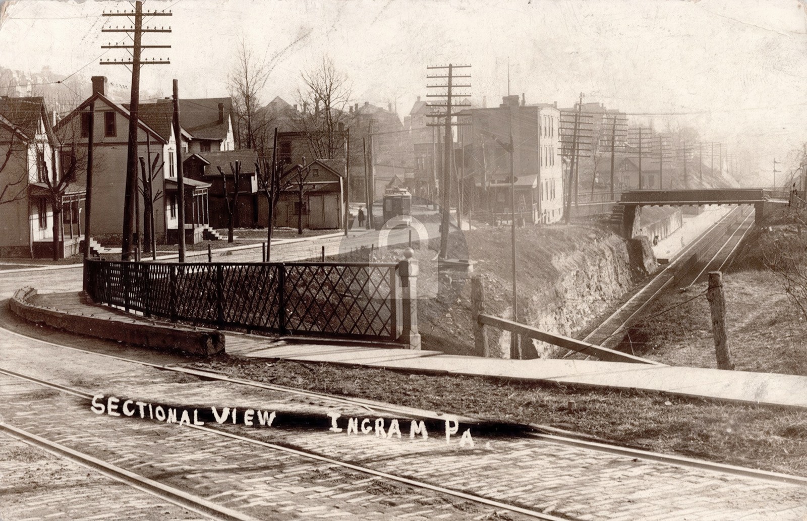 c1910 Street View Ingram PA PA Allegheny Trolley Interurban RPPC Postcard COPY