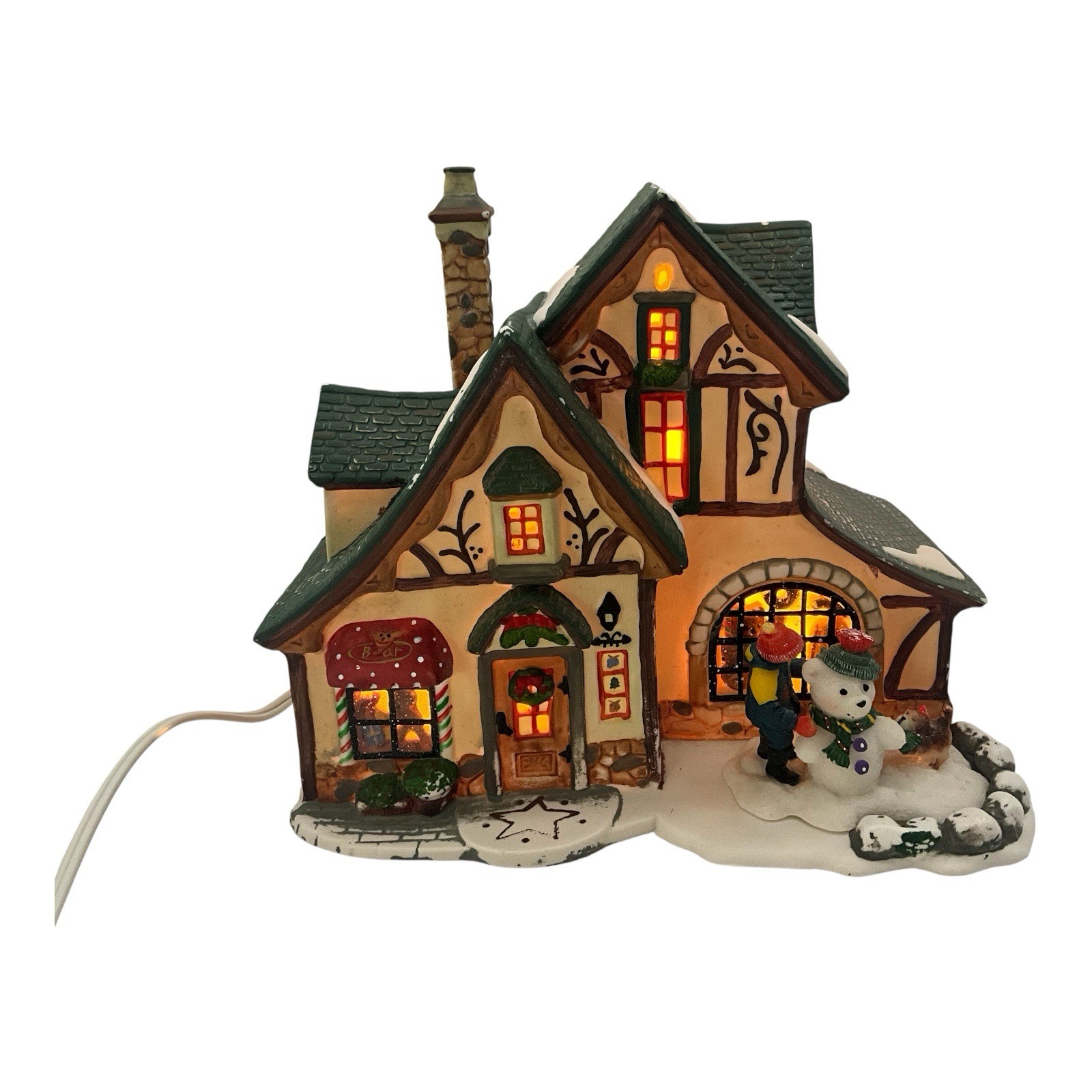 Snow Village Highly Decorated Ceramic House Vintage 1990s Lighted Collectible