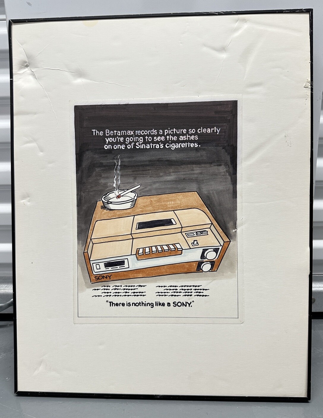 Rare Vintage 1970s Sony Betamax Advertising Art – Sinatra Ad – 17.5x22.5 Framed