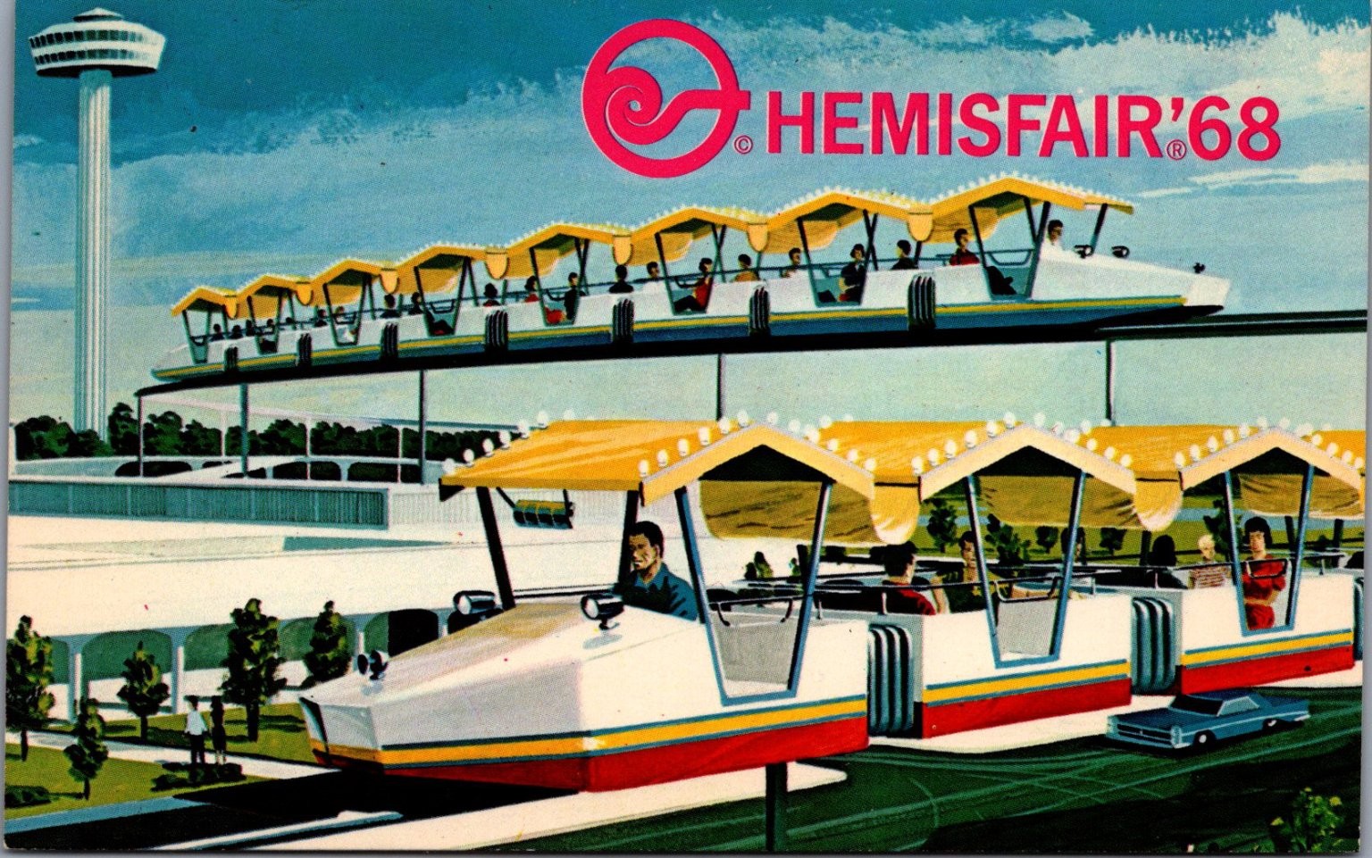 HemisFair '68 San Antonio Mini-Monorail Plasticchrome Postcard 1968 World's Fair HemisFair '68 San Antonio Mini-Monorail Plasticchrome Postcard 1968 World's Fair