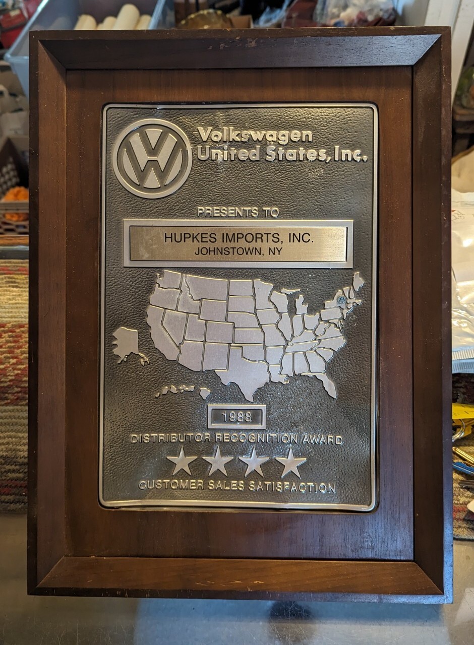 Vintage VW Volkswagen Hupkes Imports Inc 1988 Johnstown NY Distributor Award Tin Vintage VW Volkswagen Hupkes Imports Inc 1988 Johnstown NY Distributor Award Tin