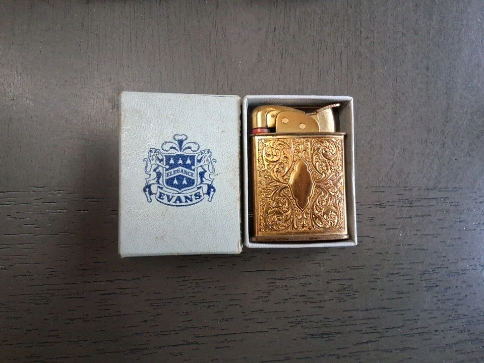 Vintage Evans Ornate Gold Tone Cigarette Lighter 1952