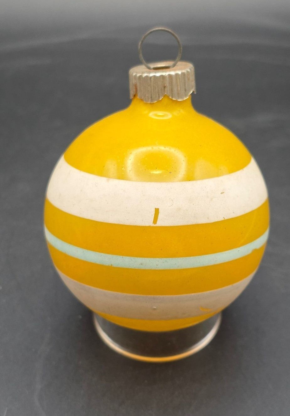 Vintage MCM Shiny Brite Unsilvered Yellow Striped WWII Era Christmas Ornament US Vintage MCM Shiny Brite Unsilvered Yellow Striped WWII Era Christmas Ornament US