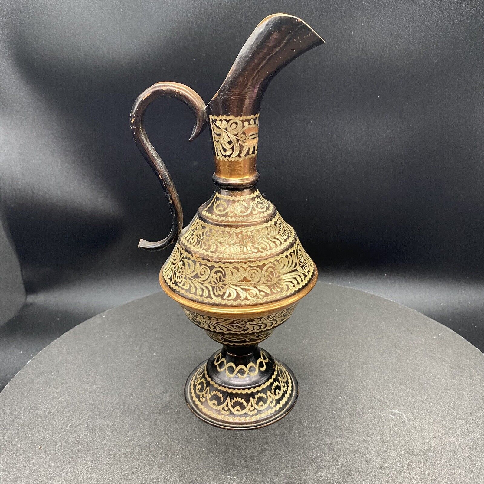 Vintage hand etched copper turkish pitcher jug ewer 9 inch