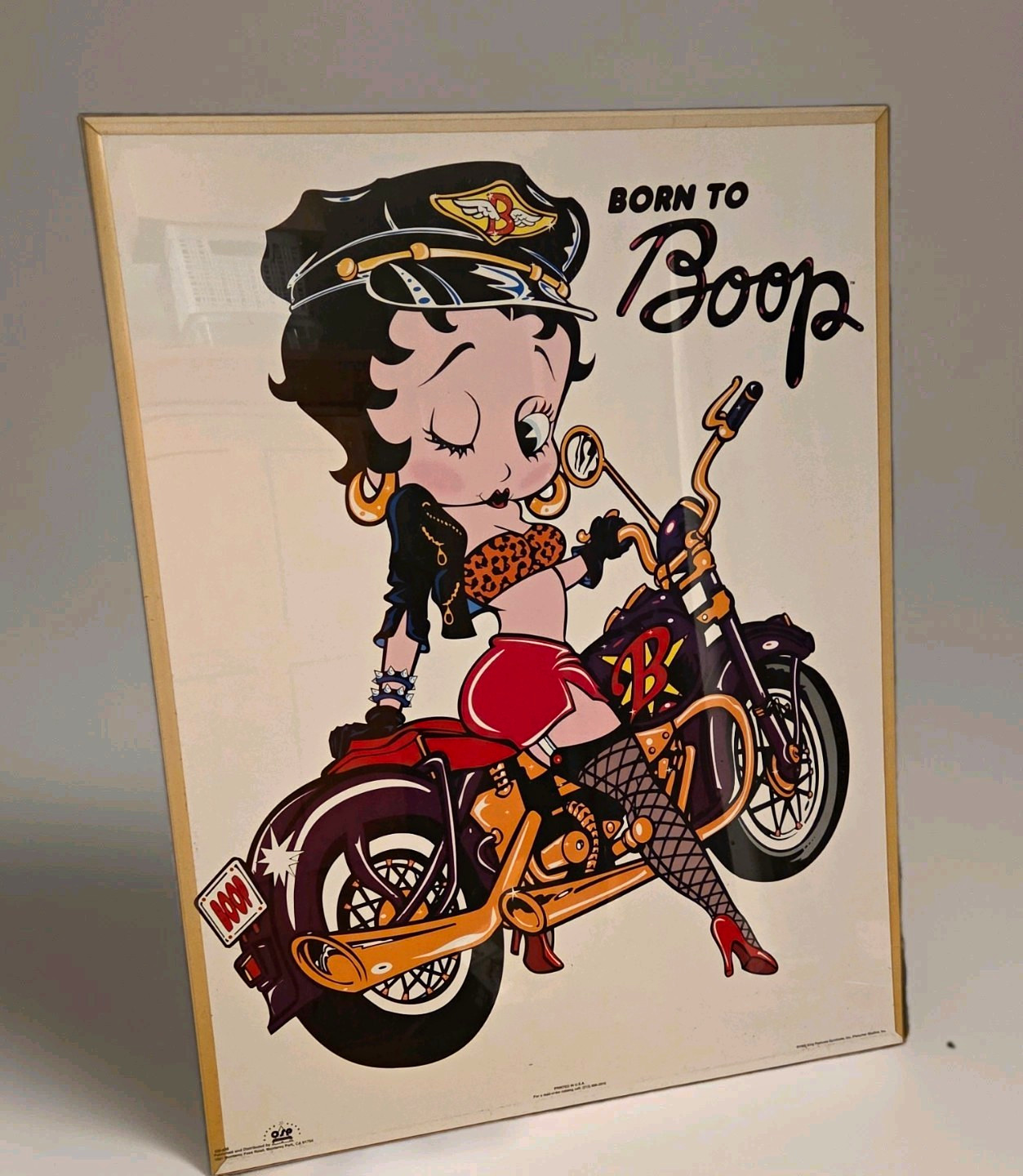 Vintage 1993 Betty Boop Born to Boop Motorcycle Framed Poster OSP Publishing