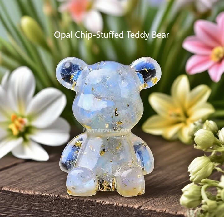 5pcs Opal Chip-Stuffed Teddy Bear Crystal Healing Home Decor Spiritual Gifts