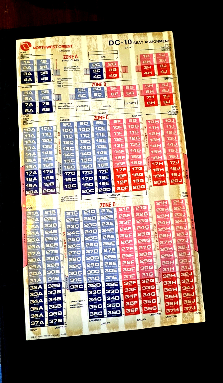 Vintage Northwest Orient Airlines DC-10 Pull Tab Seat Assignment Chart Vintage Northwest Orient Airlines DC-10 Pull Tab Seat Assignment Chart