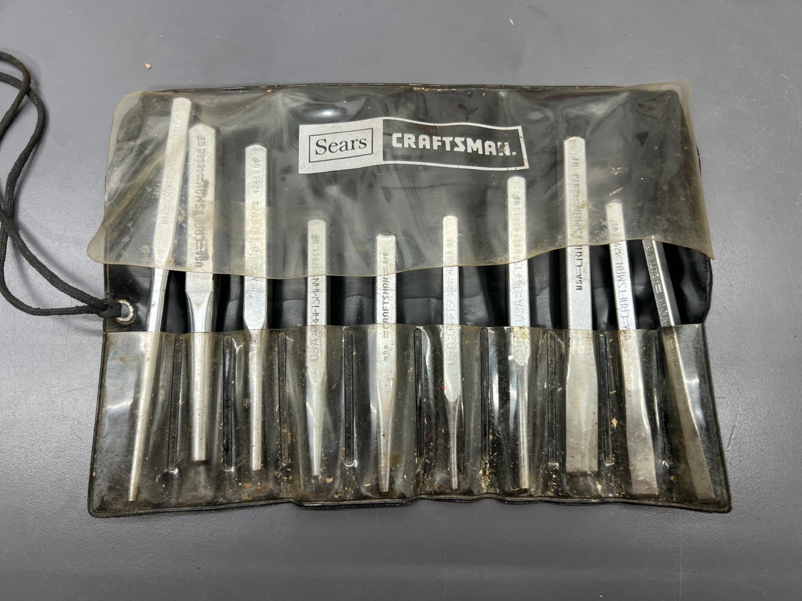 (P) VINTAGE CRAFTSMAN 43032 10pc PUNCH CHISEL SET w ROLL UP POUCH VGC USA (P) VINTAGE CRAFTSMAN 43032 10pc PUNCH CHISEL SET w ROLL UP POUCH VGC USA