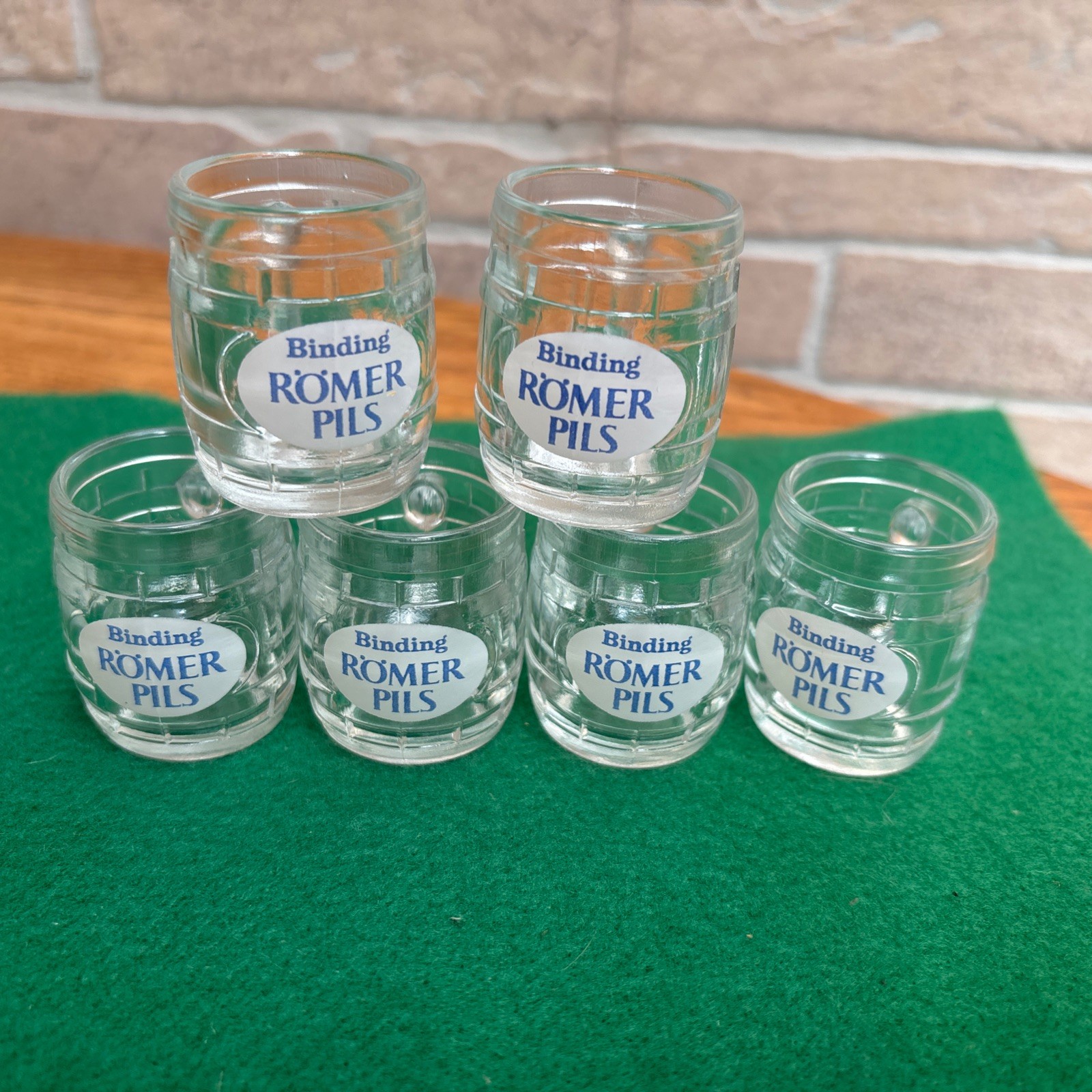 6 Vintage Whiskey Barrel Shape Shot Glass Mug W/ Binding Römer Pils Label 2” T 6 Vintage Whiskey Barrel Shape Shot Glass Mug W/ Binding Römer Pils Label 2” T