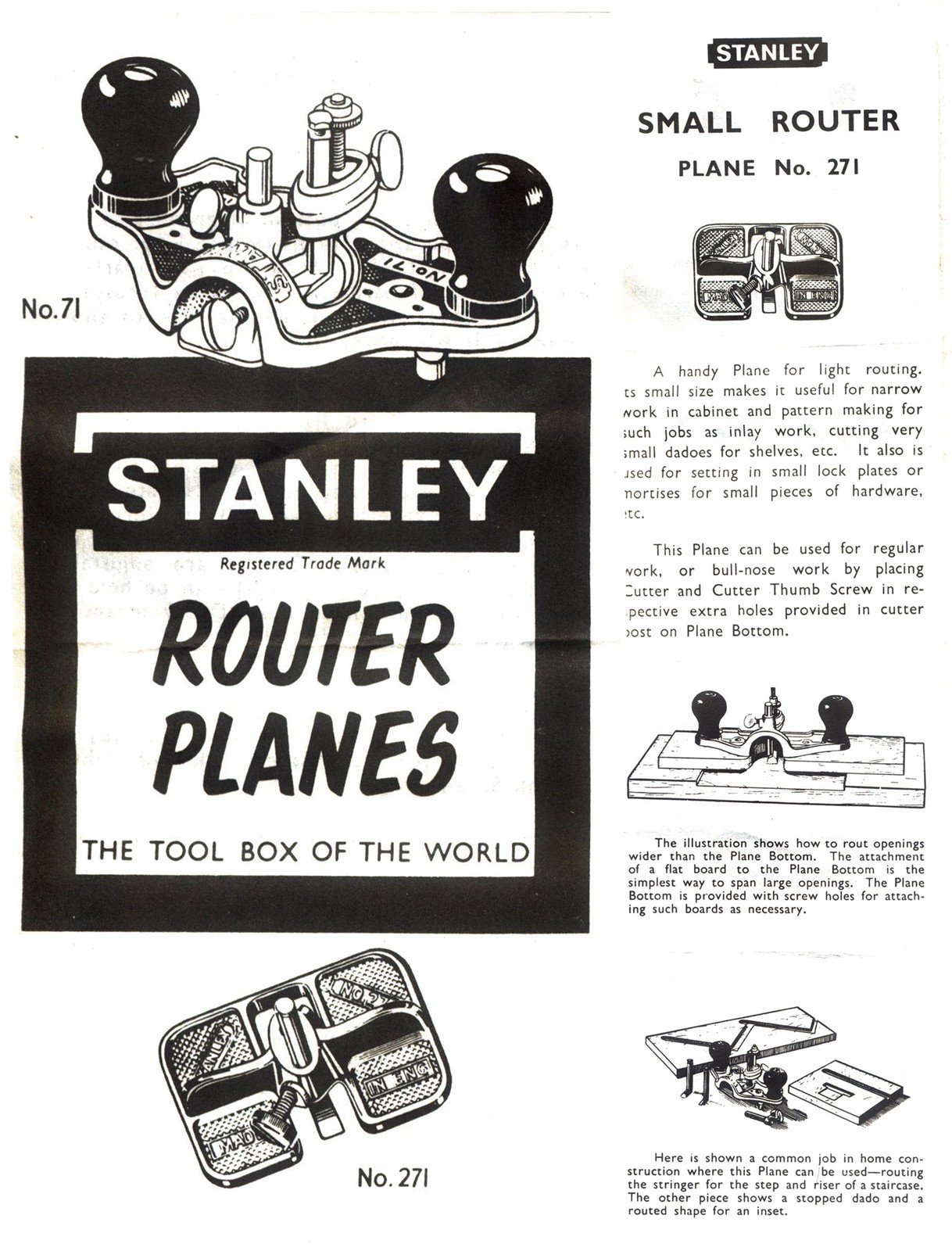 Orig. Stanley England Instruction Sheet/Router Adver. Pamphlet  - mjdtoolparts
