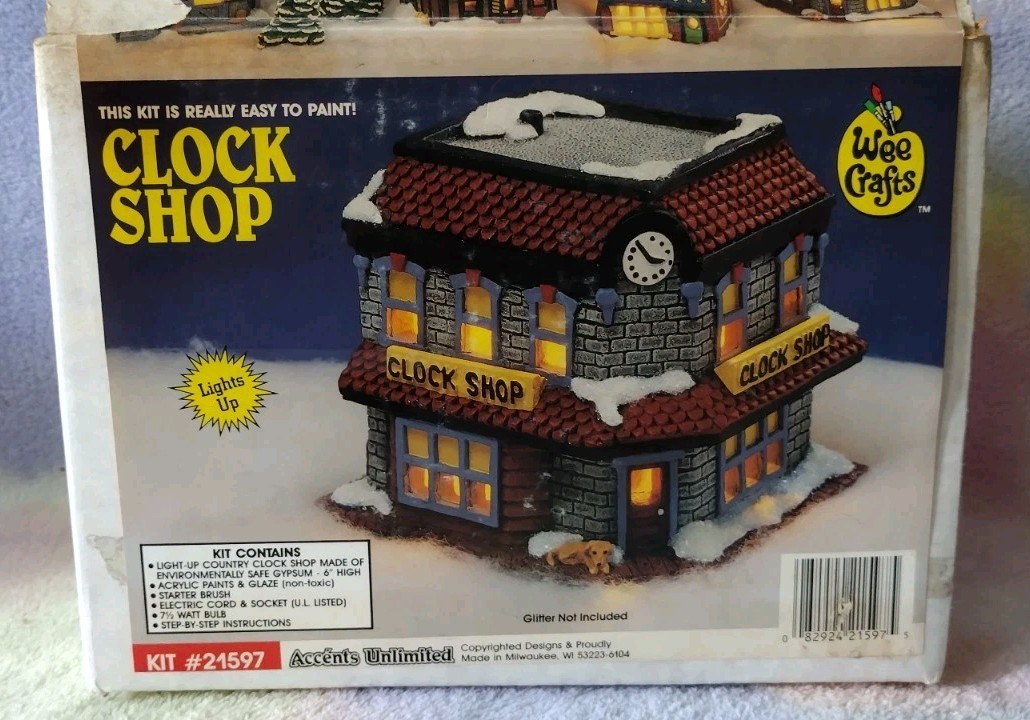 Vintage Wee Crafts Clock Shop Christmas Village Kit #21597