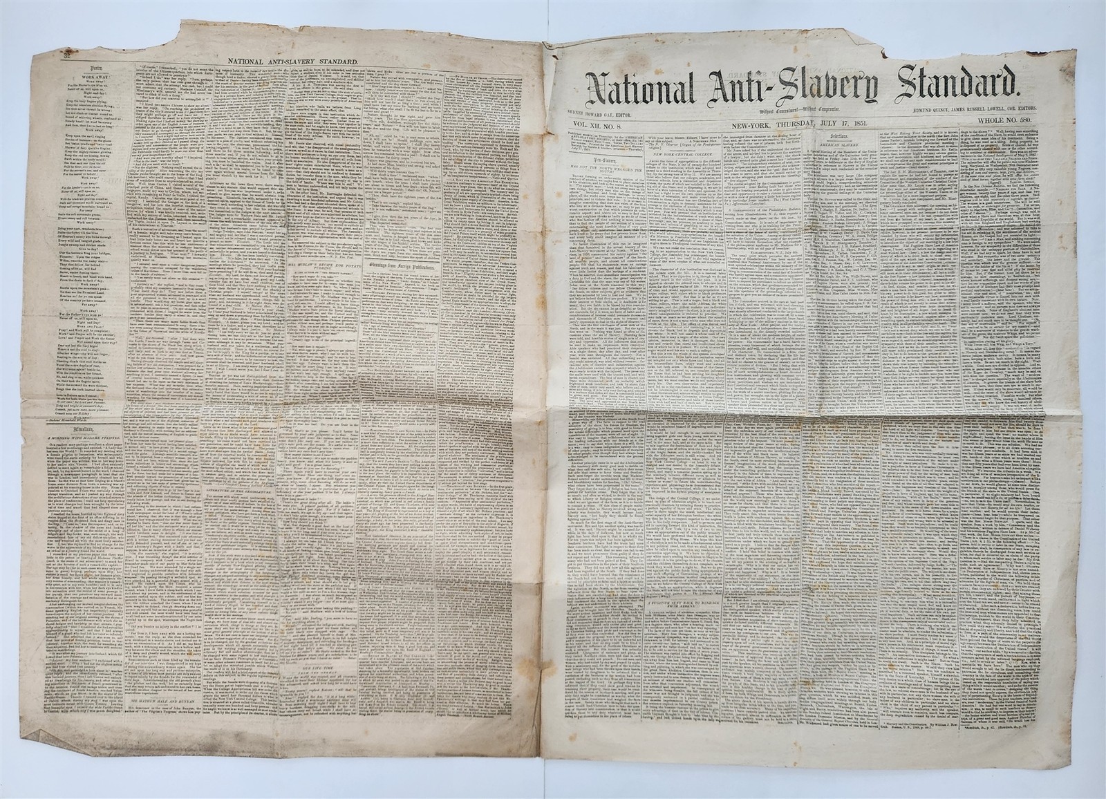 1851 antique NATIONAL ANTI-SLAVERY STANDARD ny NEWSPAPER slave whipping penalty