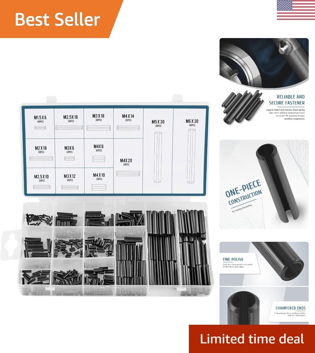 400pc Metric Spring Pin Set - Steel Split Expansion Pin Hardware Assortment Kit