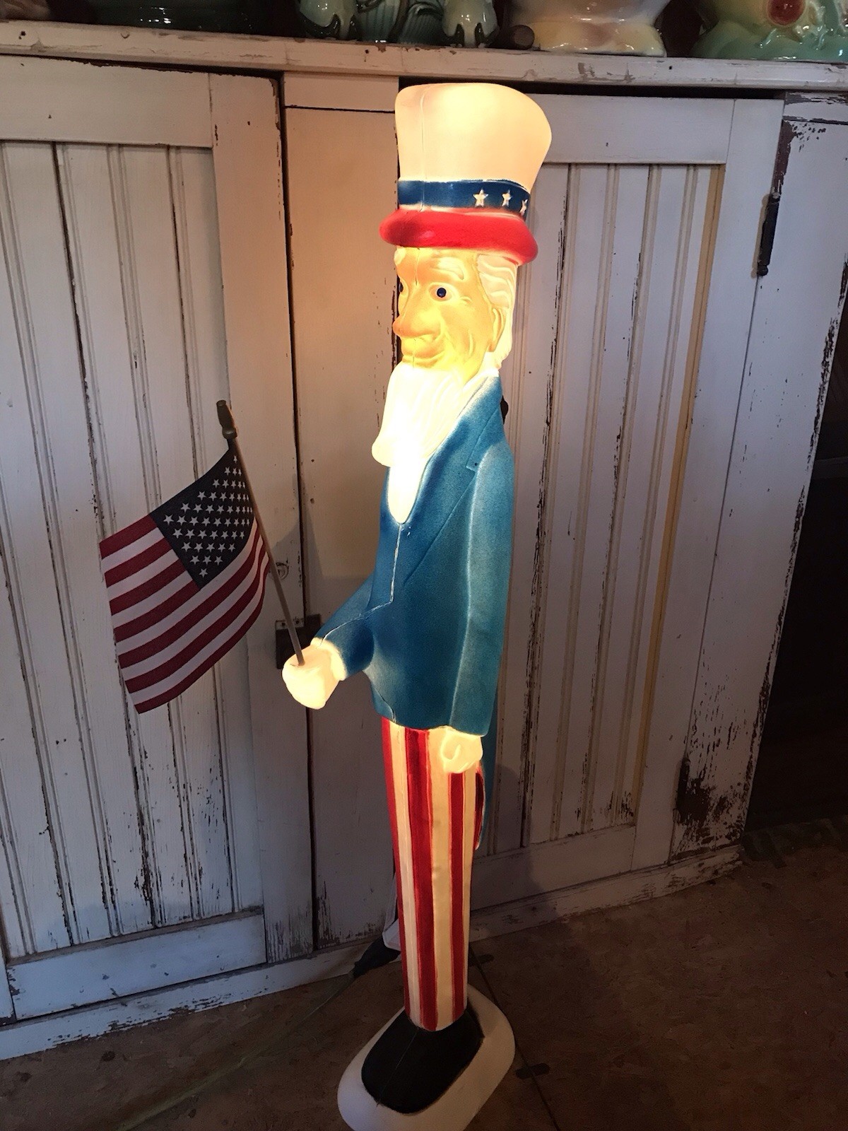 Blow Mold Nostalgic Uncle Sam With Flag Made In America Union Products LIGHTED