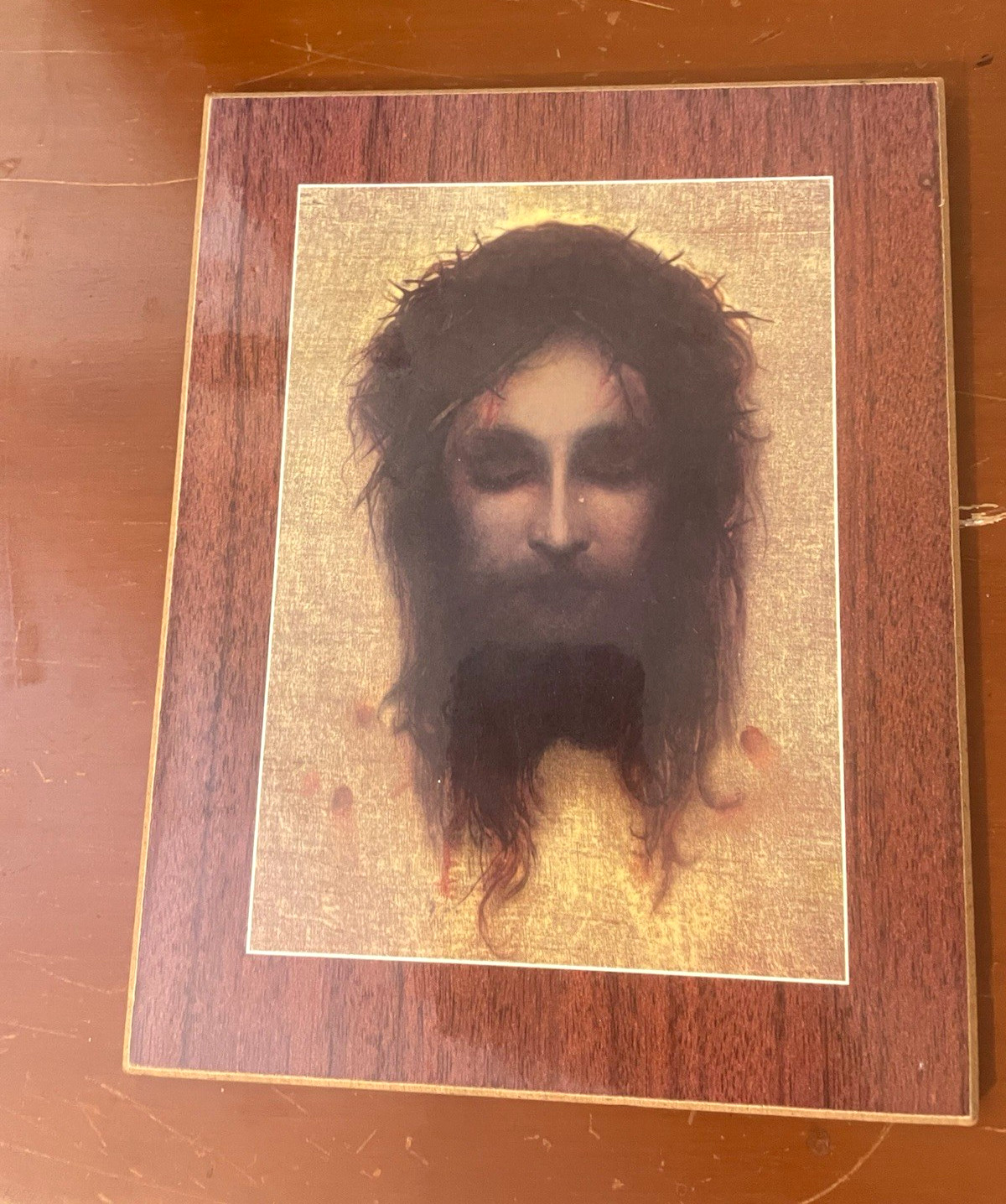 Vintage Gabriel Max Jesus Christus Veil of Veronica Illusion Plaque Wall Art Vintage Gabriel Max Jesus Christus Veil of Veronica Illusion Plaque Wall Art
