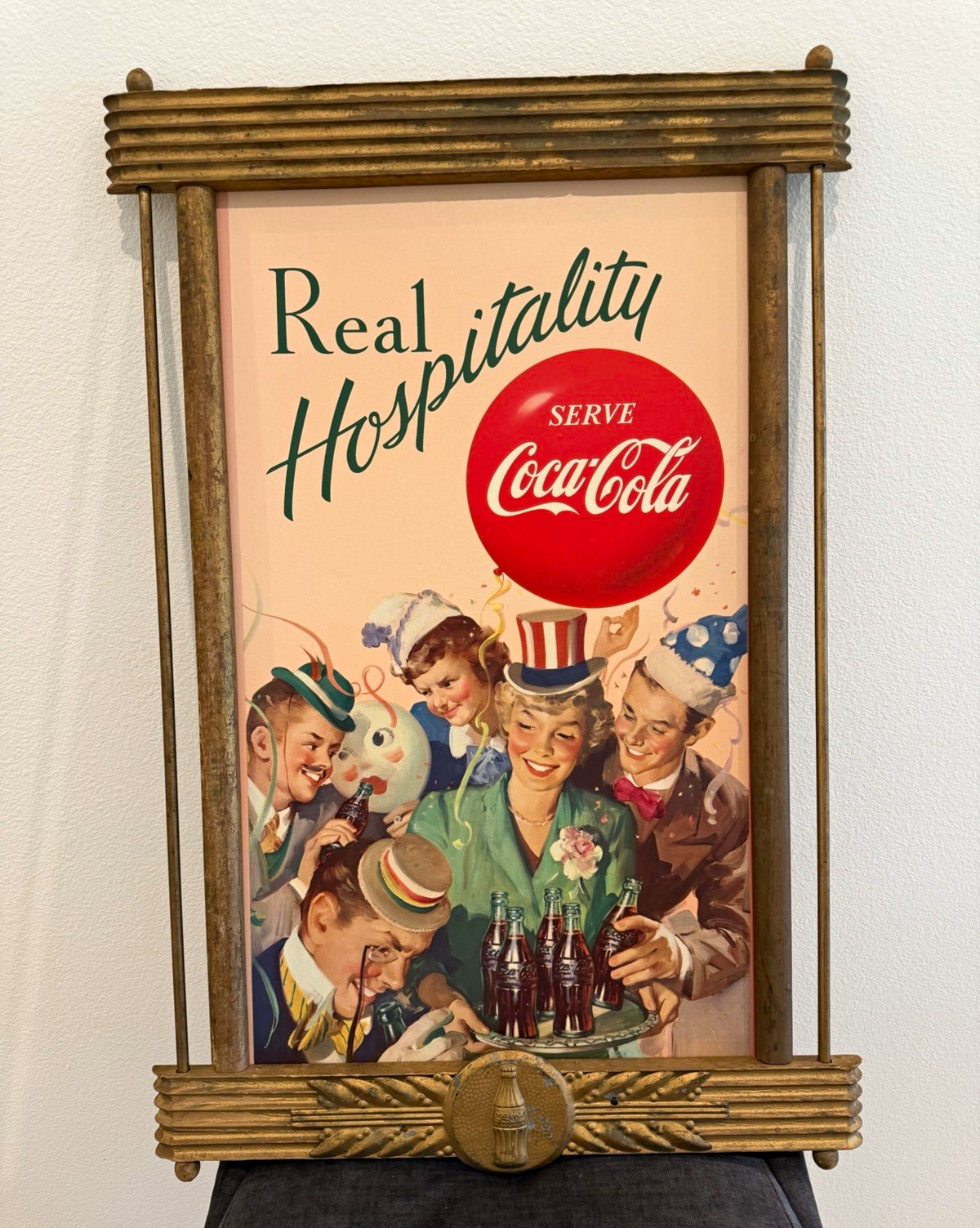Coca-Cola 1952 Vintage Cardboard Real Hospitality (beautiful color) w/ frame Coca-Cola 1952 Vintage Cardboard Real Hospitality (beautiful color) w/ frame