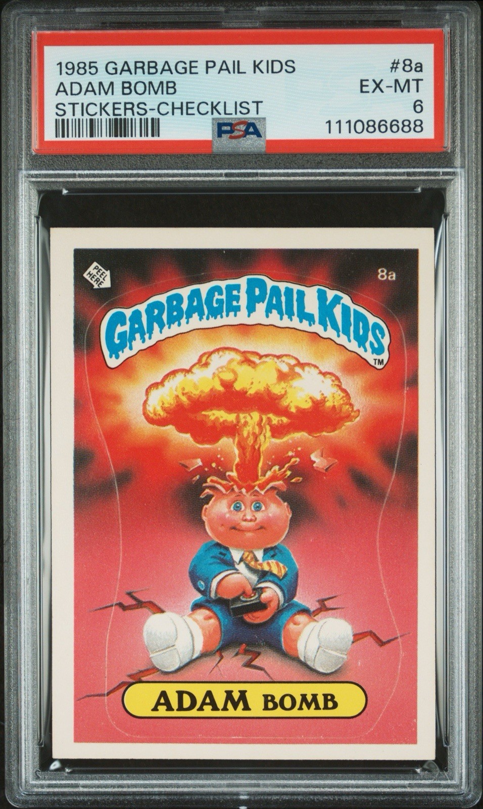 Topps 1985 Garbage Pail Kids Adam Bomb Checklist Sticker #8a PSA 6 Topps 1985 Garbage Pail Kids Adam Bomb Checklist Sticker #8a PSA 6
