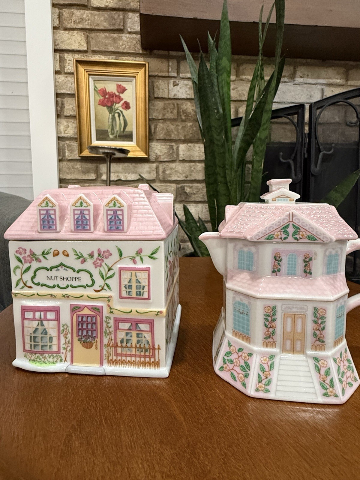 Vintage Lenox Village Nut Shoppe Canister & House Teapot 1993 Porcelain Set Vintage Lenox Village Nut Shoppe Canister & House Teapot 1993 Porcelain Set